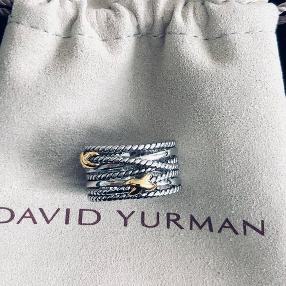 David Yurman Double X Crossover Ring with 18K Gold Size 8 DY Pouch Included - Picture 2 of 15